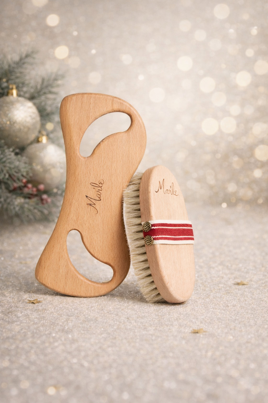 Mar’le %100 Doğal At Kılı Fırçası ve Mar’le Ahşap Selülit Masaj Aleti