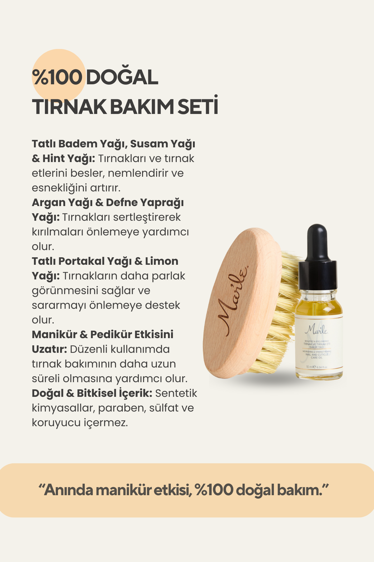 Mar’le %100 Doğal Besleyici & Güçlendirici Tırnak ve Tırnak Eti Bakım Yağı & Tırnak Bakım Fırçası