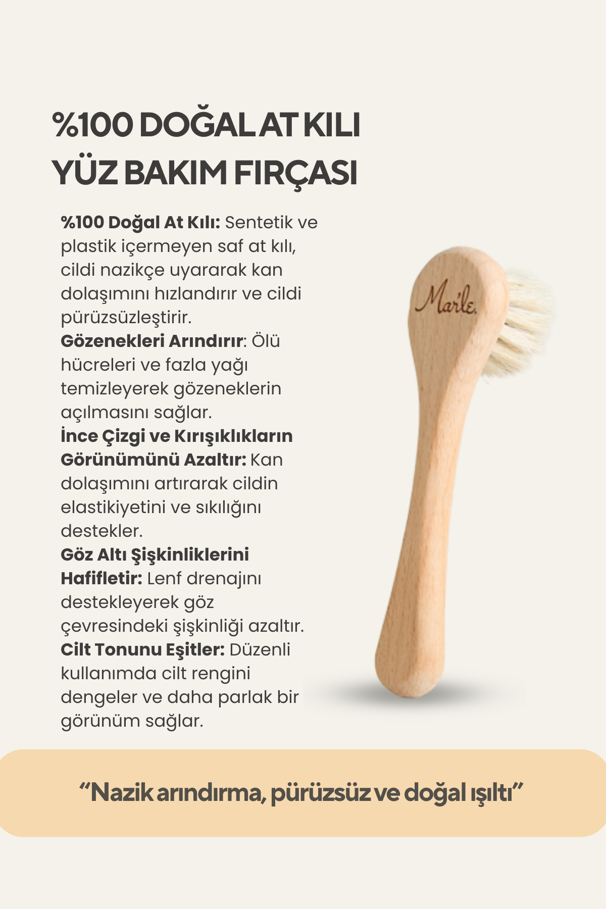 Mar’le %100 Doğal At Kılı Yüz Bakım Fırçası