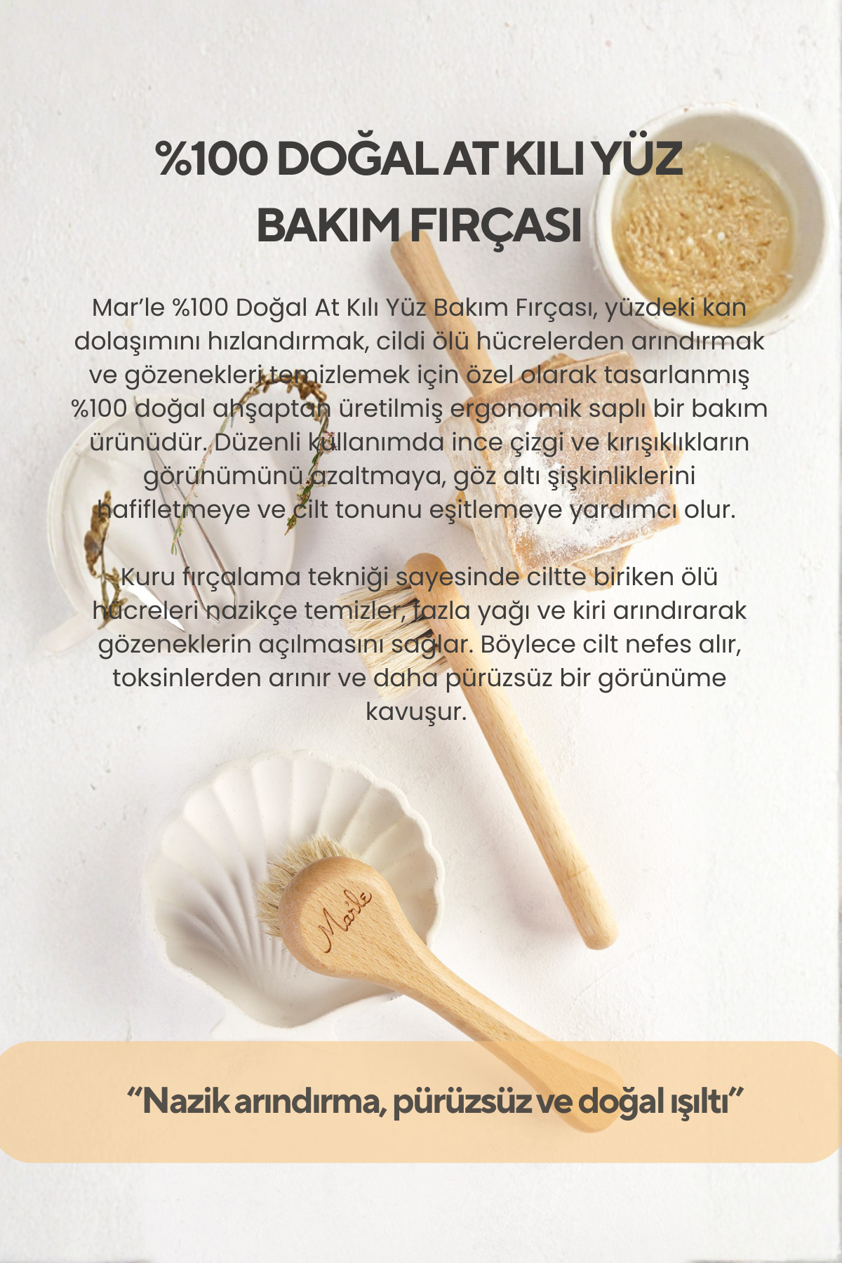 Mar’le %100 Doğal At Kılı Yüz Bakım Fırçası