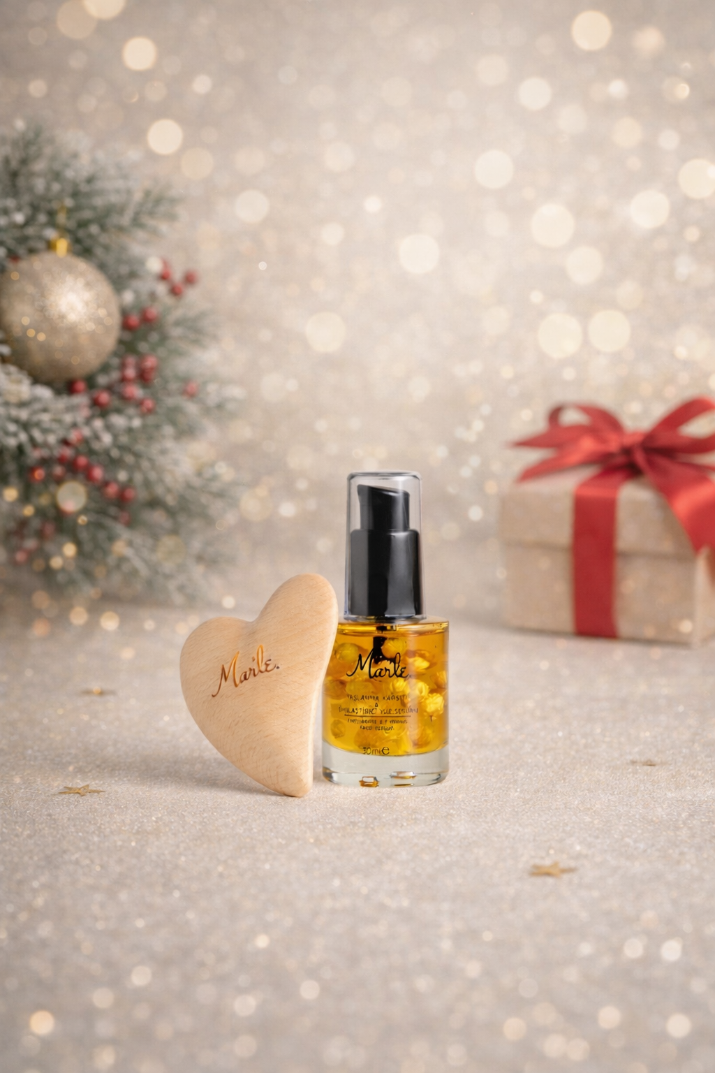 Mar'le Doğal Lifting Etkili Serum & Ahşap Yüz Masaj Aleti